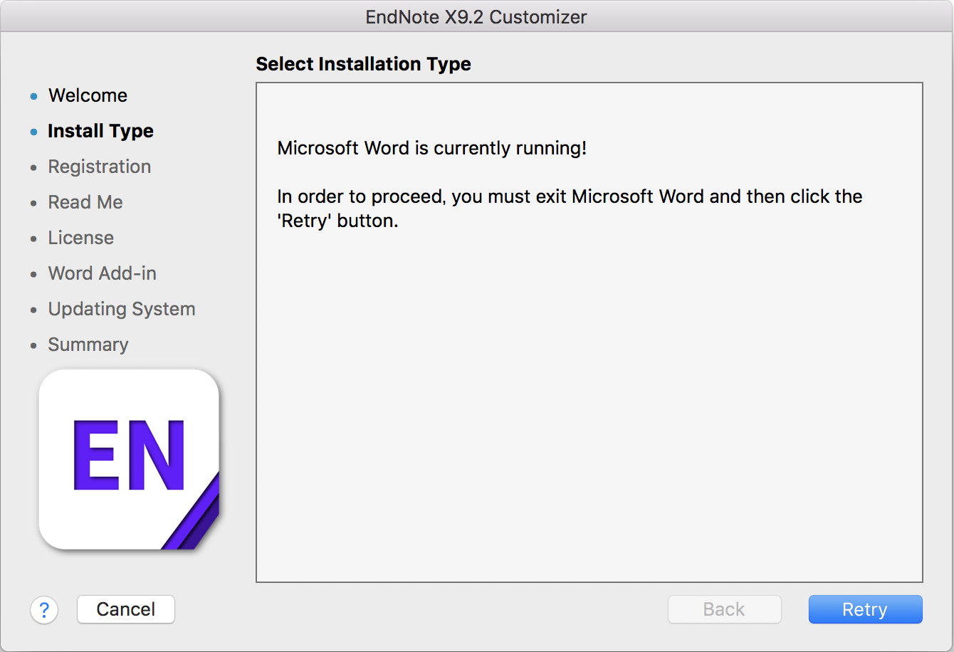 インストール時に File In Use や Endnote And Microsoft Word Cannot Be Open During Endnote Installation Microsoft Word Is Currently Running が表示され インストールできない Q A詳細 学術情報 論文作成支援 ユサコ株式会社